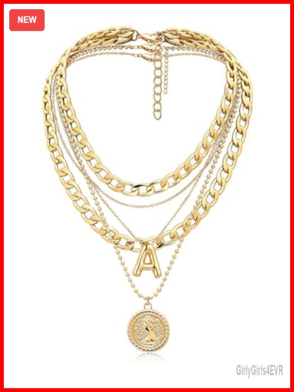 Layered Initial Coin Pendant Necklace Set